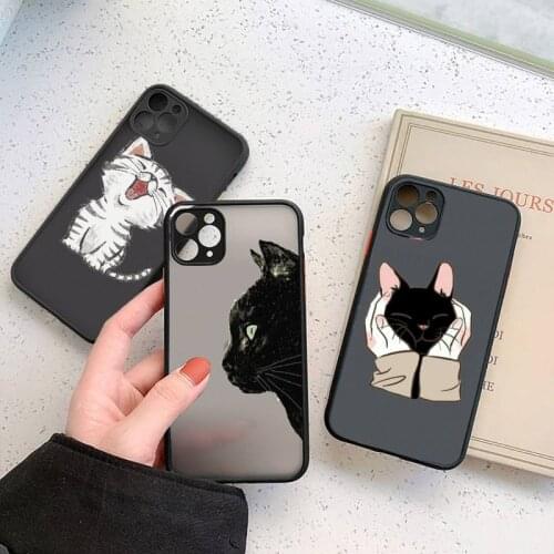 Cat cute cartoon animal luxury shell Phone Cases funda matte transparent For iphone 7 8 11 12 plus mini x xs xr pro max cover