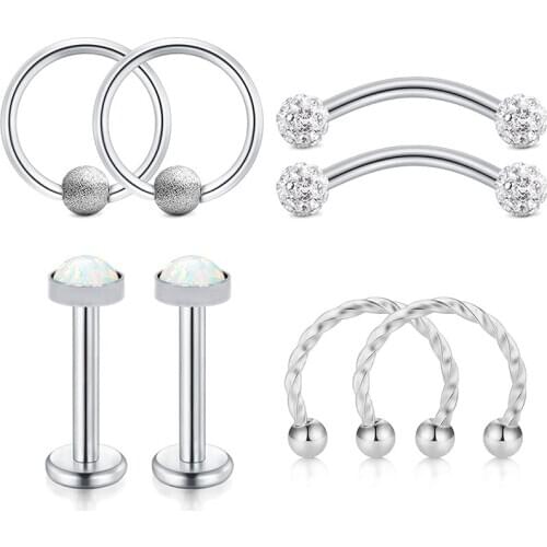 16G Tragus Earrings Helix Cartilage Earring Surgical Steel Labret Lip Ring Rook Helix Earring Stud Barbell Opal CZ Retainer