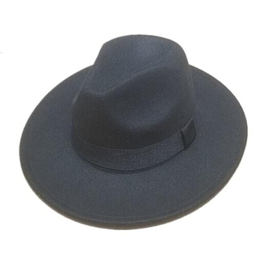 2020 Autumn Winter Womens Felt Hat Fedoras Big Brim Hats For Women British Style Vintage Church Hats Lady Flat Brim Fedor