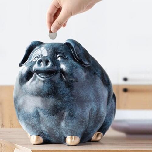 NORDIC SIMPLE CUTE PIG MONEY BANKS FORTUNE PIG STATUE ANIMAL PIGGY BANK RESIN CRAFTWORK HOME LIVING ROOM DECORATION WR22