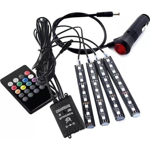 4pcs Auto RGB LED Strip Lights Colors Styling Decorative Foot Atmosphere Lamps Interior Bulbs For Car Volkswagen