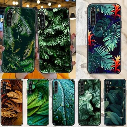 Green tropical leaves Palm leaf Phone case For Xiaomi Redmi Note 7 7A 8 8T 9 9A 9S 10 K30 Pro Ultra black luxury shell art funda