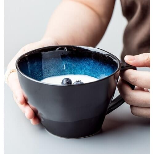 Creative Ceramic Blue Cup Personality Shaped Mug Nordic Large Diameter Water Cup Coffee Breakfast Milk Cup Home Drink ware