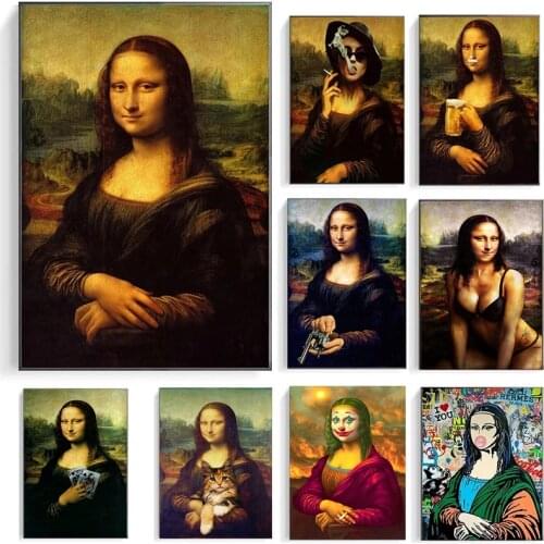 All Kinds of Funny Mona Lisa Abstract Graffiti Posters and Prints Canvas Paintings Wall Art Pictures for Living Room Decor