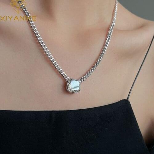 XIYANIKE 925 Sterling Silver Geometric Square Crystal Thick Chain Necklace Female Fashion Retro Oжерелье Wholesale Party Jewelry