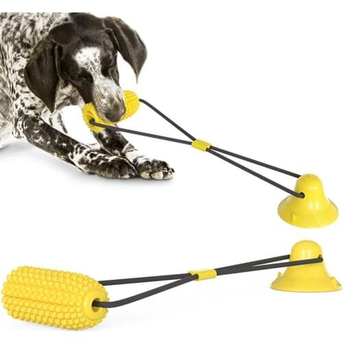Funny Dog Toy Silicon Suction Cup Push Corn Ball Dogs Toy Elastic Ropes Dog Toothbrush Cleaning Chewing Toys for Pet Supplies