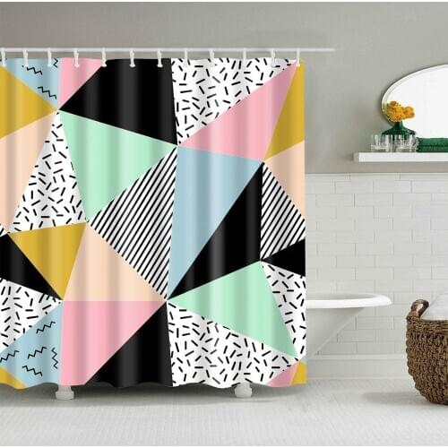 Rideau de Douche Noir Bleu Rose Motif Couture Simple Rideau de Douche en Tissu Durable Anti-moisissure Accessoires de