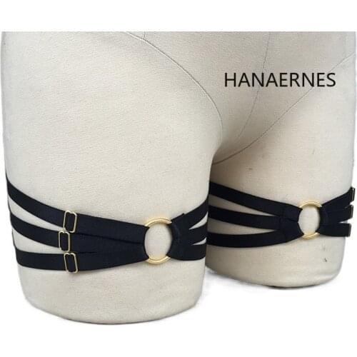 Women Black Strappy Leg Garter Belt Suspender Caged Punk Gothic Plus Size Elastic Dance Cosplay Rave Clothing Body Harness