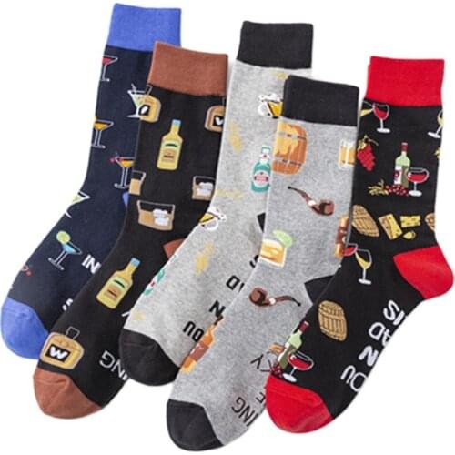 Women Socks New 2021 Fashion Breathable Drink Pattern Art Printing Cotton Men Home Apparel Simple Design Female Skateboard Sock