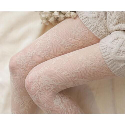Women Lady Sexy Lace Long Stockings Pantyhose Hollow Tights Black white Hosiery Mesh Fishnet Stockings B695
