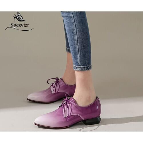 Sgesvier 2020 new arrival single shoes women pumps lace up pointed toe spring summer comfortable casual shoes ladies big size 50