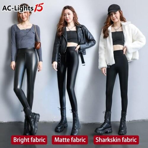 Winter Leggings Thick Warm Women Leather High Waisted Push Up Velvet Black Slimming Faux Pu Leather Leggings for Women