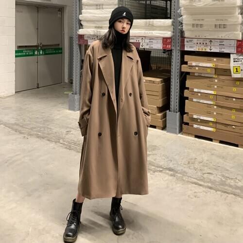 Casual Oversized Long Blend Coats Women 2020 Mens Harajuku Winter Side Korean Lace-up Female Outwear Ladies Woolen Jackets