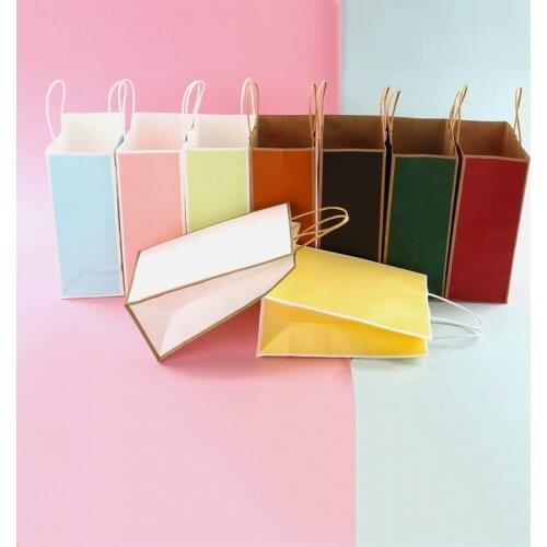 10pcs/lot Kraft Paper Bag Shopping Clothing Bag Tote Bag Small Christmas Gift Bag Baking Takeaway Tea Bag