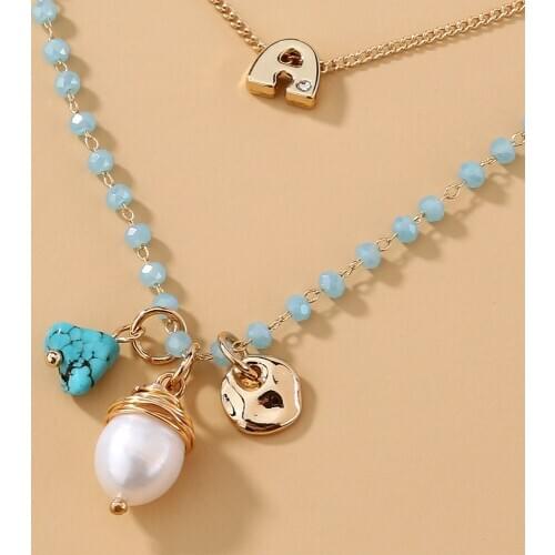 Dropshipping 2pcs/set Stone Pearls Necklaces & Pendants Set For Women Vintage Gold Necklace Best Bohemian Jewelry Gift Wholesale