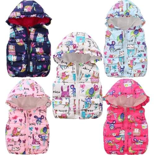 2018 New Girls Vests Cotton Cartoon Autumn Baby Girls Clothes Casual Hooded Warm Kids Jacket Kids Coats Children Clothing