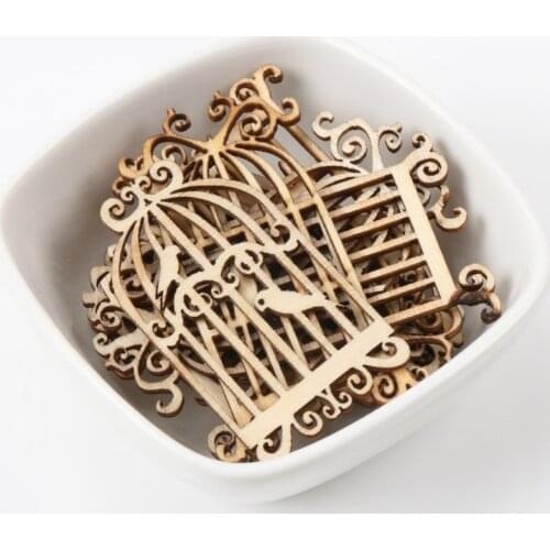 Natural Birdcage Pattern Wooden Scrapbooking Art Collection Craft for Handmade Accessory Sewing Home 52x34mm 24pcs/1set MZ161