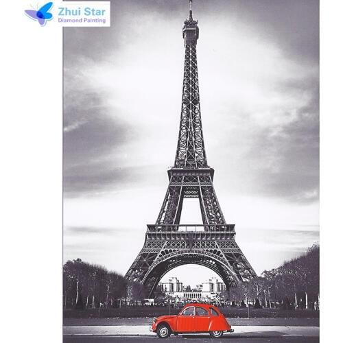 5D DIY diamond embroidery Eiffel Tower red car diamond painting Cross Stitch full square Rhinestone mosaic decoration