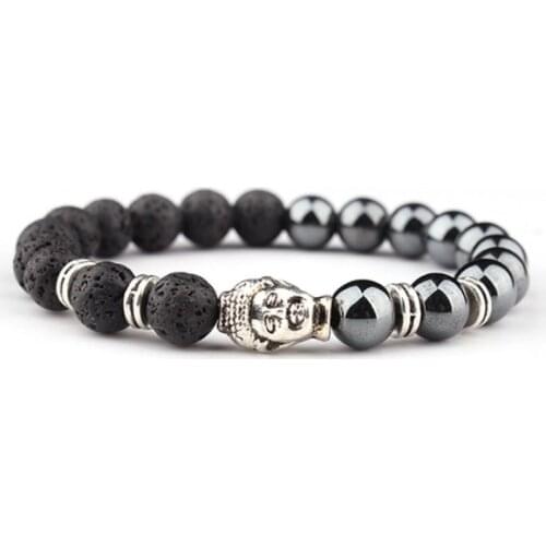 8mm multicolor Chakra Healing Reiki Buddha Yoga Bracelet elastic adjustable black Volcanic Stone Bangles yfh34