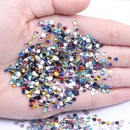 Heart Shape 3mm 300/1000pcs Acrylic Rhinestones Flat Back Flat Facets Many Colors For Nails Art Glue On Beads DIY Jewelry Making