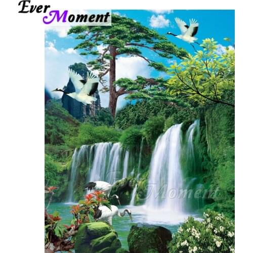 Ever Moment Diamond Painting Waterfall Tree Crane Decoration For Home Cross Stitch Handmade Square Diamond Embroidery ASF1615