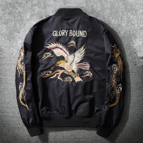 Bomber spring autumn 2018 Mens jacket and coat Vintage embroidery long sleeve Slim fit pilot baseball jackets sukajan