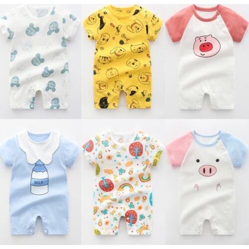Baby Cotton Short Sleeved Jumpsuit Summer Thin Baby Boy Newborn Baby Clothes Summer Climbing Suit
