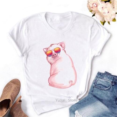 Cool Pig Wearing Glasses Animal Print Tshirts Women Clothes 2021 Funny T Shirt Femme Korean Style Clothes Female T-Shirt Tops