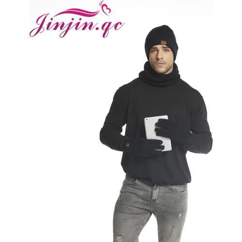 Jinjin.QC 2019 New Men Winter Set Scarf Hat & Glove Sets Wrap and Gloves Warm Accessory Ensemble Chapeau Echarpe Moufles Hivers