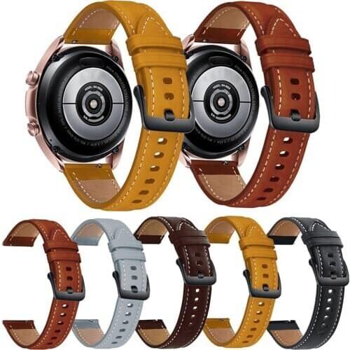 22mm Leather Watchband Belt for Samsung galaxy watch3 45mm /gear S3 /Gear2 R380 For Huami AMAZFIT stratos/AMAZFIT 2 stratoS