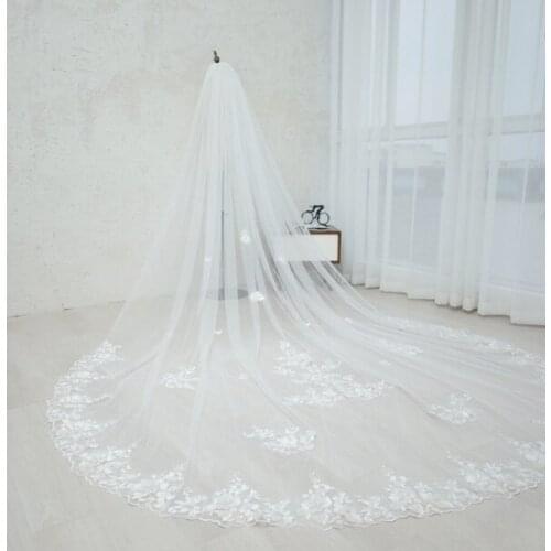 Ivory&Champagne Lace Wedding Veil Floral Wedding Veil Two Tone Lace Bridal Veil Cathedral Lace Veil Lace Chapel Veil Champagne V