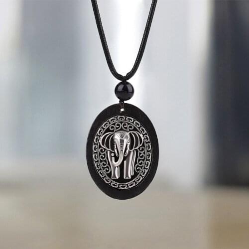 Fashion Black Sanda Wood Elephant Pendant Necklace Vintage Brief Women Jewelry Ethnic