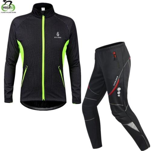 Mens Cycling Jacket Set Winter Warm Thermal Fleece Windproof Waterproof MTB Clothing Mountain Bike Jacket Bicycle Pants