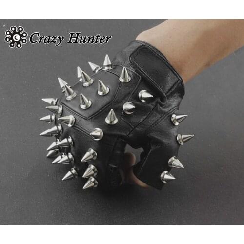 Men Punk Biker Driving Motorcycle Hedgehog Spike Leather Fingerless Gloves