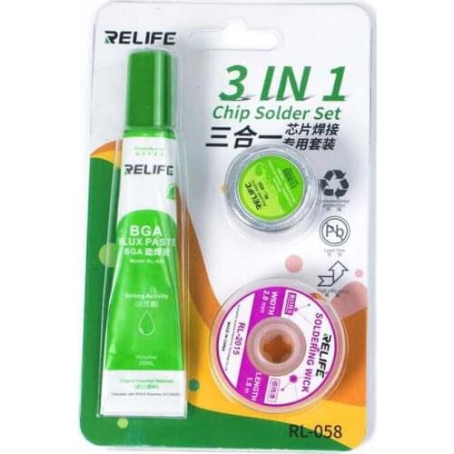 The Newest RELIFE 3 in 1 Chip Solder Set Soldering Wick Flux Paste No-Clean Special Leaded Solder Paste for IC Chip Repair Tools
