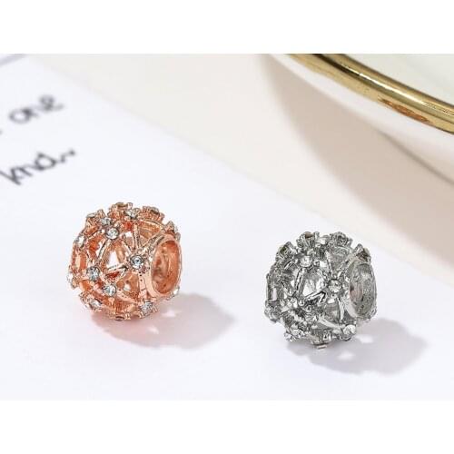 New Original Alloy Bead Rose Openwork Star Constellations Charm Clear CZ Fit Pan Bracelet Bangle DIY Women Jewelry Dropship