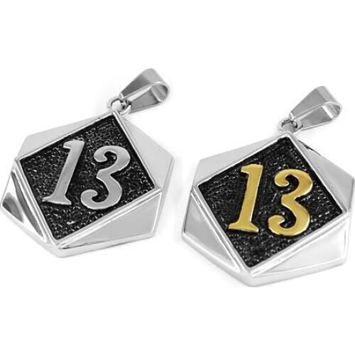 Wholesale Lucky 13 Pendant Stainless Steel Jewelry High Polished Gold Silver Color Carved Words Biker Mens Pendant SWP0398A
