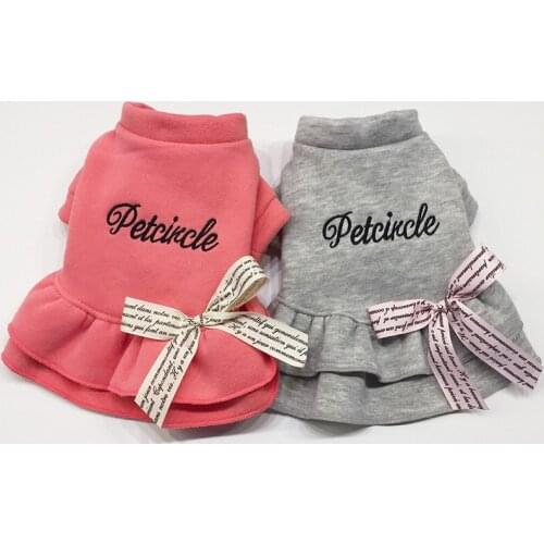 Winter Autumn Dog Cat dress coat with letter bowknot puppy dog clothing teddy poodle clothes for small pet