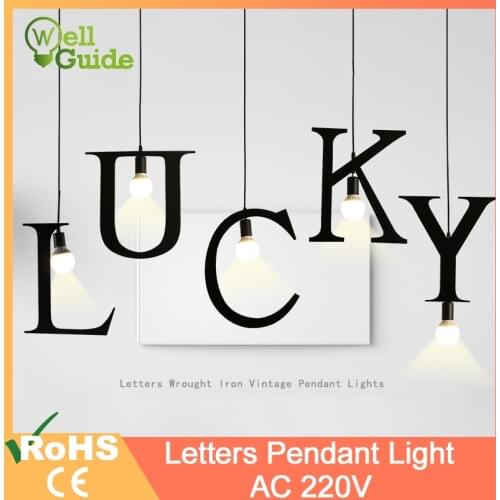Pendant lights E27 DIY letter light Creative A to Z black Iron hanglamp 100cm Nordic led decor lamps for loft living room