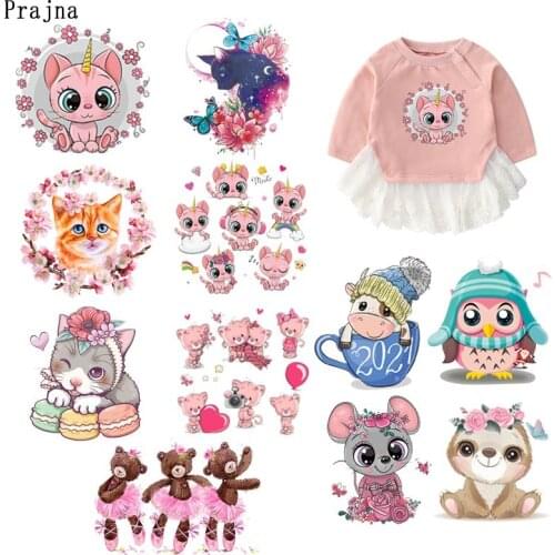 Prajna Cat Patch Iron On Transfer Patches Cartoon Applique Heat Transfer Iron On Patch Thermal Sticker On Clothes Kids T Shirt