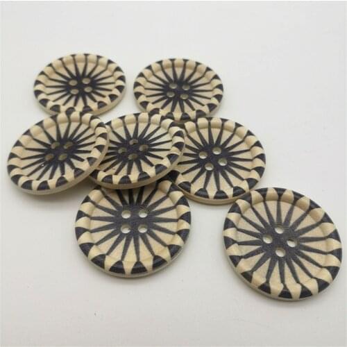 20pcs 40mm 4CM Large Wooden Buttons Natural 4 Holes Round Painted Black Sewing Accessories Embellishments DIY Crafts