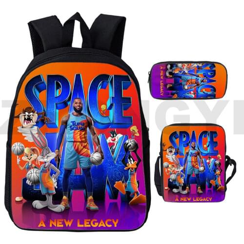 Sac A Dos 3 Pieces/Set Mochila Anime Bag Space Jam A New Legacy Backpack Men 3D Print Schoolbags Knapsack Basketball We Win