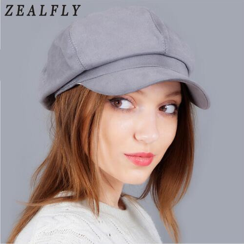 Gray Suede Solid Newsboy Caps Men And Women Warm Polyester Octagonal Hats For Autumn And Winter Unisex Casual Beret Toucas