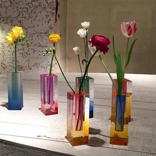 Nordic Glass Flower Vase Rainbow Color Flower Bottle Home Decor Creative Transparent Hydroponic Vase Wedding Table Decor