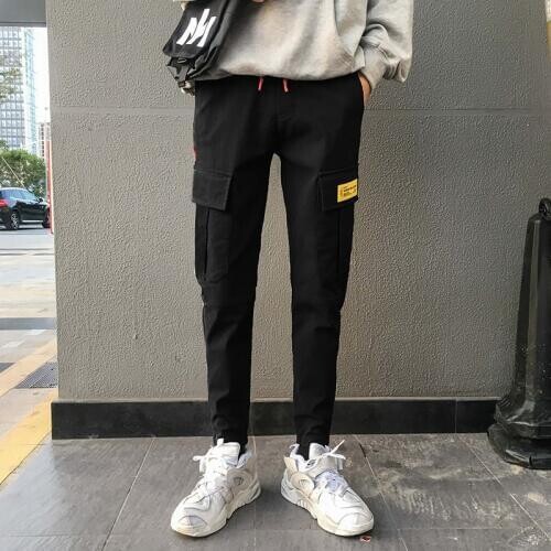 Outdoor 2019 teenagers slim fit harem joker hiking trekking tactical students cargo overalls pants men cotton ankle length pants