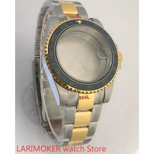 Sealed back 40mm sapphire glass with 904L stainless steel gold bracelet with ETA NH36 MH35 case Cyan yellow bezel