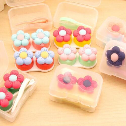 10pcs New Cute Multicolor Mini Little Flowers Special contact lenses box care new hot style case Portable convenient Partner box