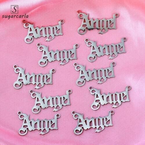 10Pcs/lot Punk Gold Silver Color Angel Letter Charms Two Holes Connector Pendants For Jewelry Findings Making Necklace Supplies