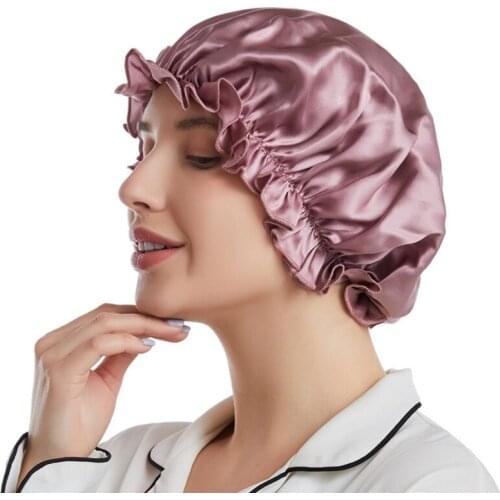 100% Mulberry Silk Sleeping Cap Night Wrap Head Cover for Hair Care Elastic Band Shower Cap Hair Bonnet for Sleeping L Size