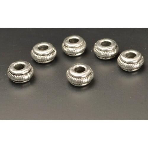 100 PCS 7.5mm*3.8mm Metal Alloy Tibetan Silver Color Flat Round Spacer Beads DIY Beads For Jewelry Making